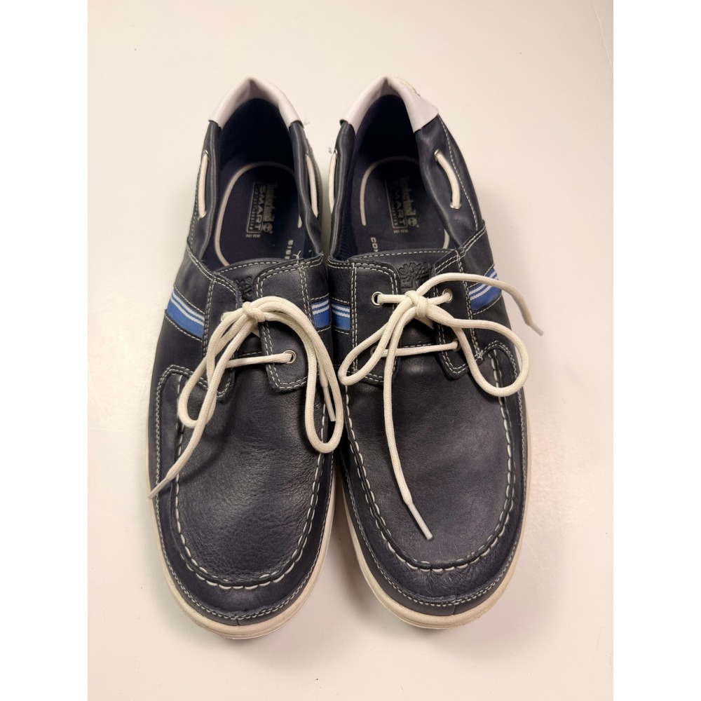 Timberland Smart Comfort Navy Blue Leather Boat Shoes Mens Loafers Nautical 15M